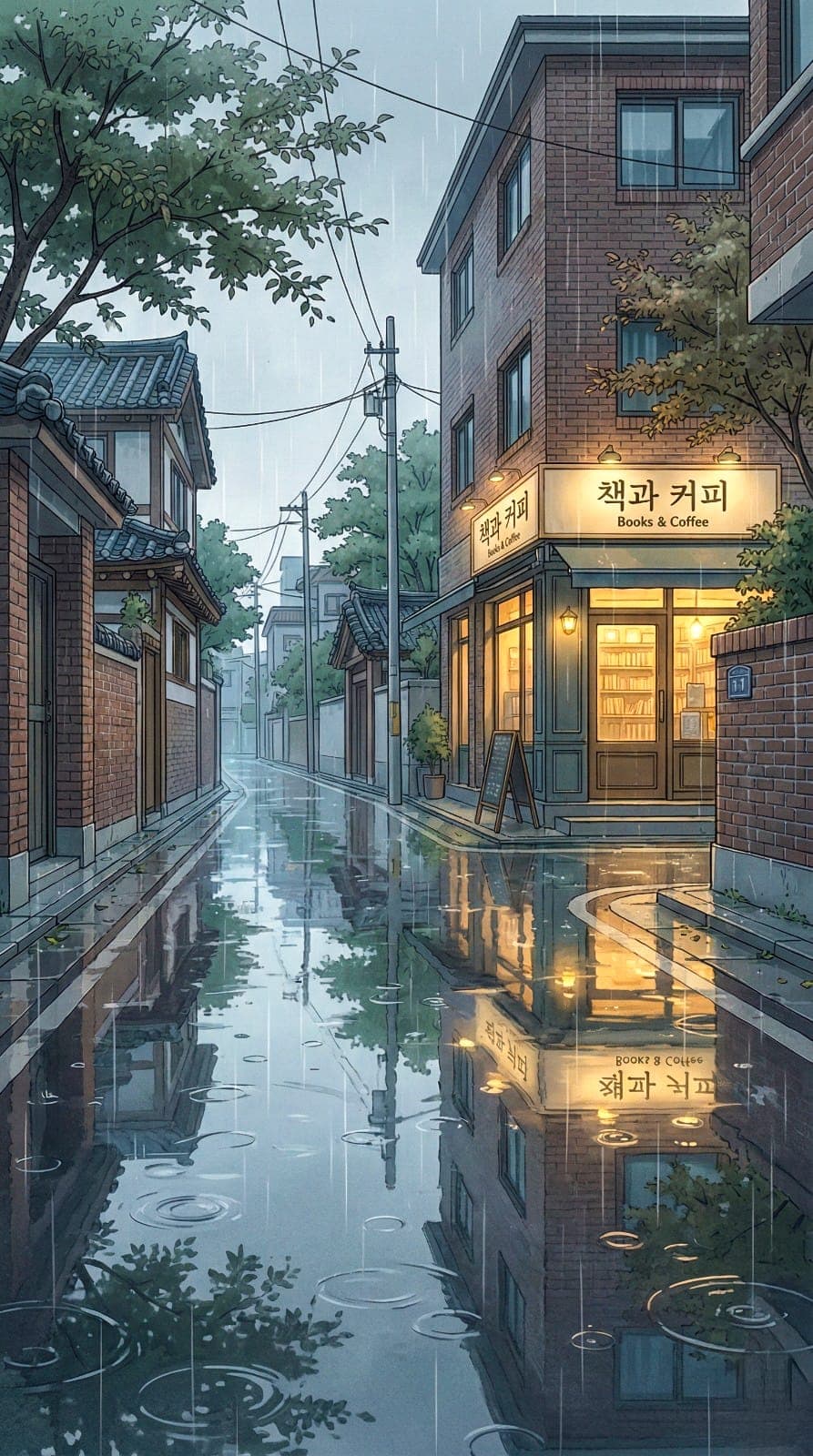 Soft Rain & Umbrella Shadows Seoul Morning