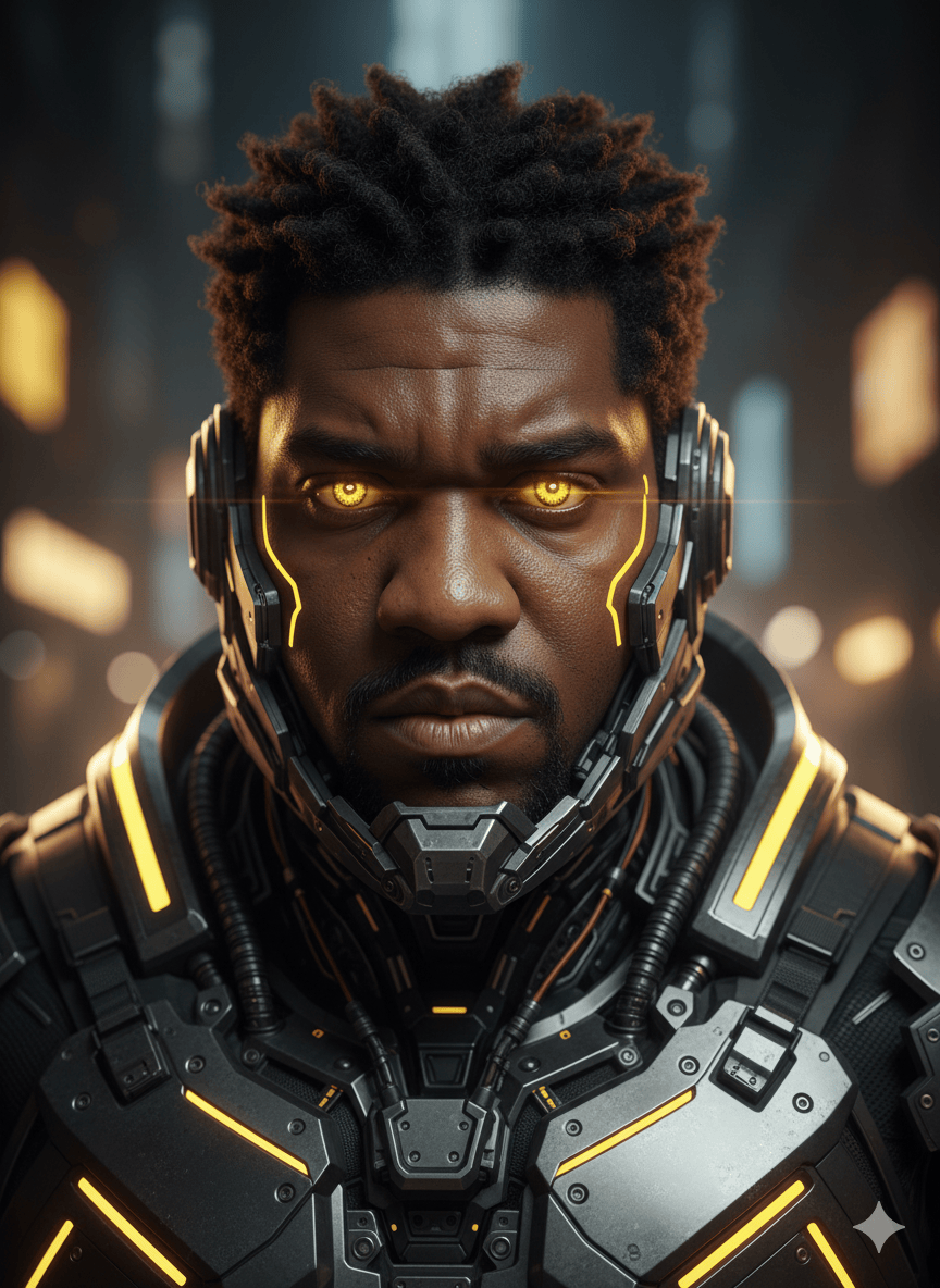 Soldado futurista, misterioso e ameaador.