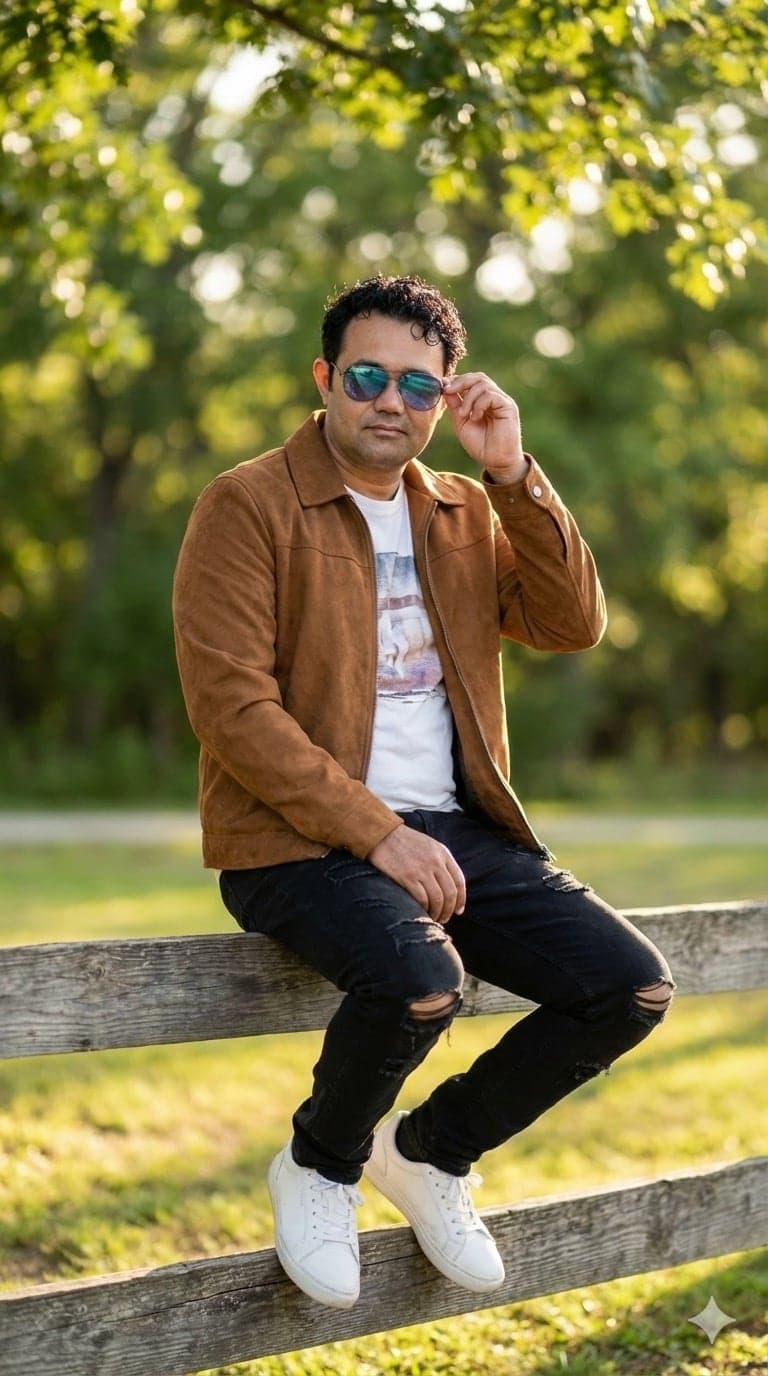 Stylish Man Sitting on Fence