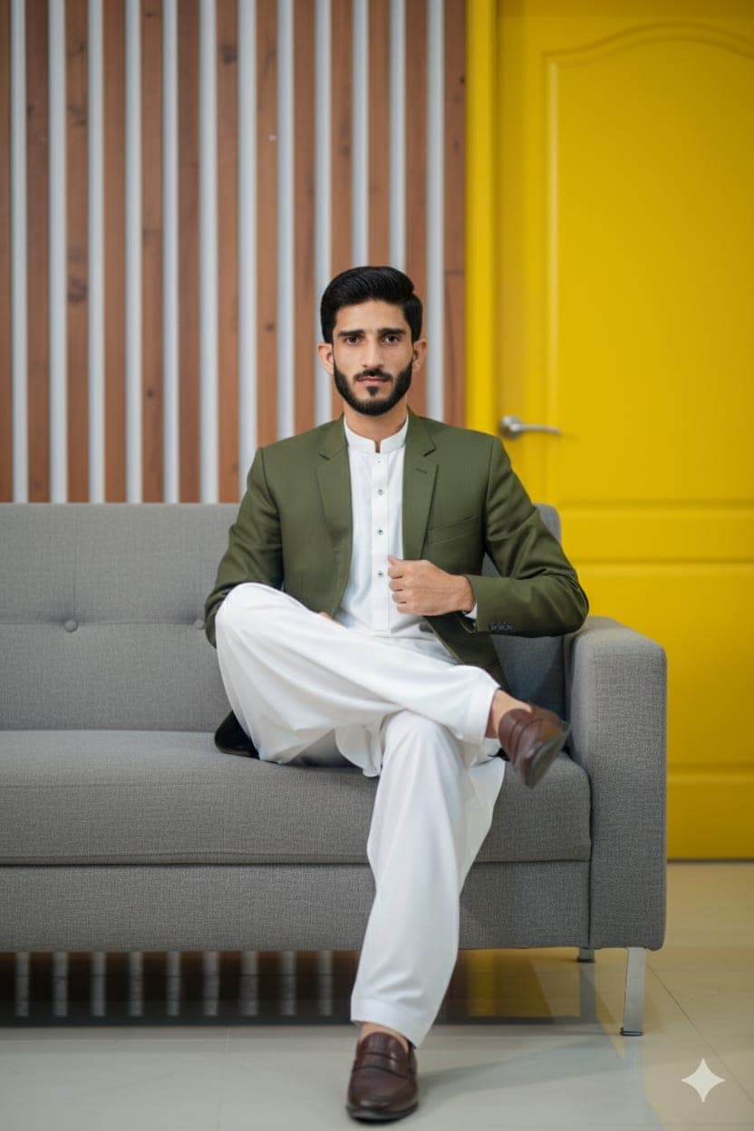 Stylish South Asian in Olive Blazer-Modern Sophisticated Portrait