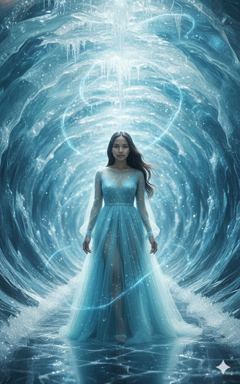 Surrealistic mystical woman in circle