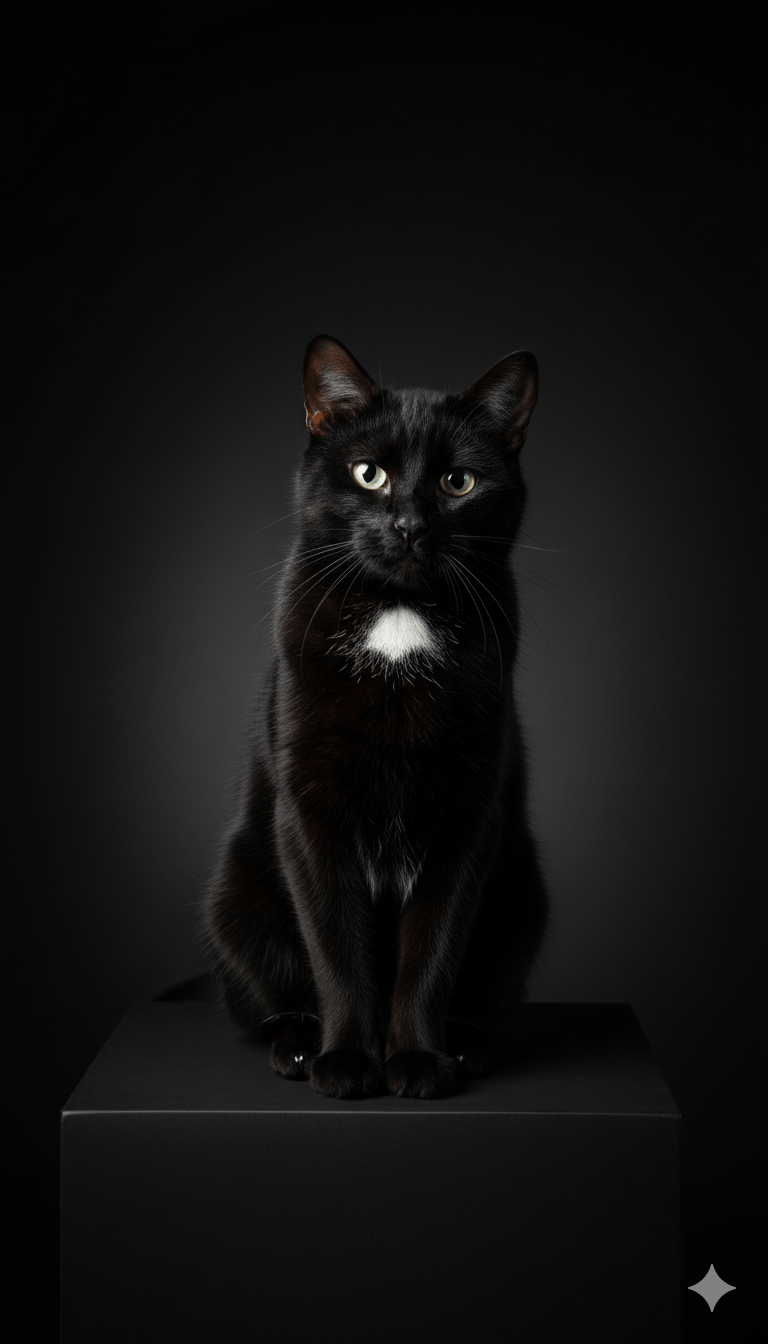 The cat sits upright