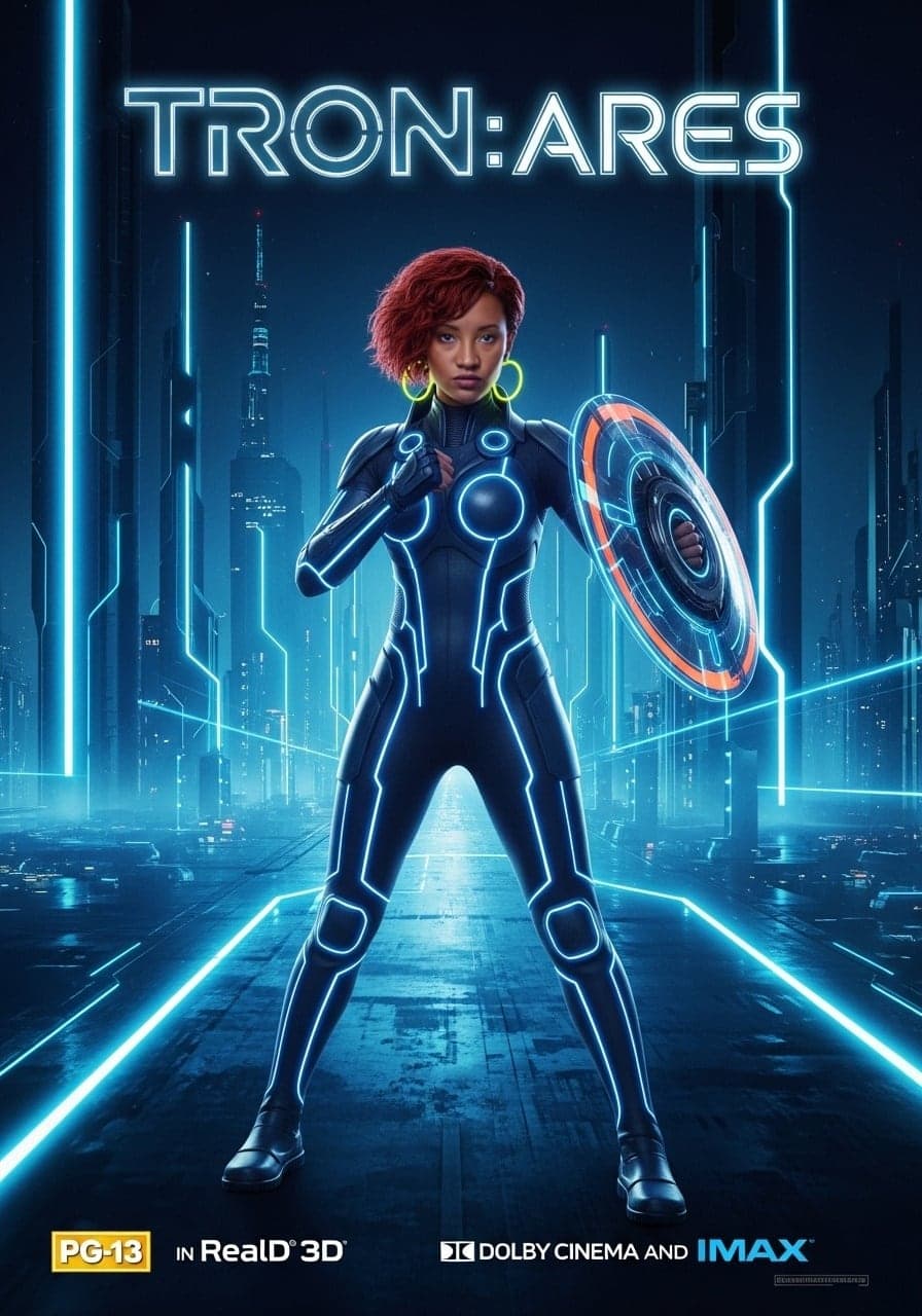 Tron Ares Movie Poster in Blue Neon